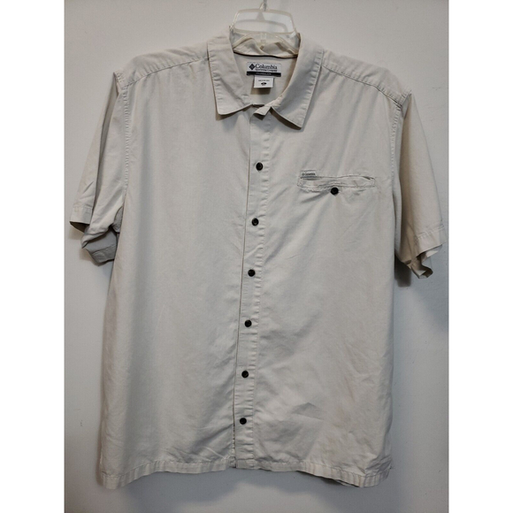 Columbia River Lodge Button Front Fish Shirt Beige Mens Size XL Cotton - Picture 1 of 6